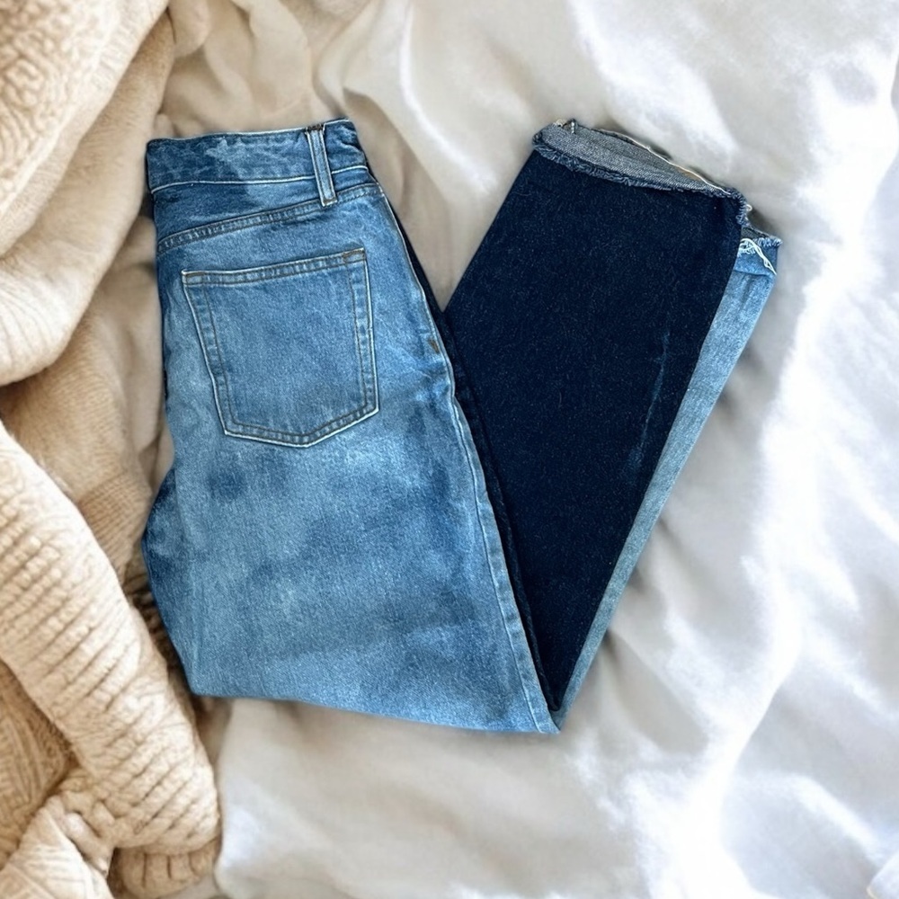 BRANDY MELVILLE (J GALT) 2-Tone Jeans High Rise Unique Straight Leg - Small